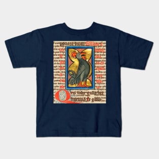 WEIRD MEDIEVAL BESTIARY,BLACK ROOSTER SINGING ,ANTIQUE TYPOGRAPHY Kids T-Shirt